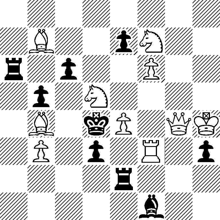 8/1B2pN2/r1p2P2/1p1N4/1B1kP1QK/1P1p1R1p/4r3/5b2