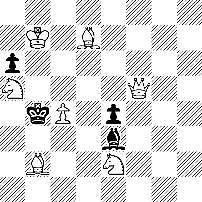 8/1K1B4/p7/N4Q2/1kP1p3/4b3/1B2N3/8