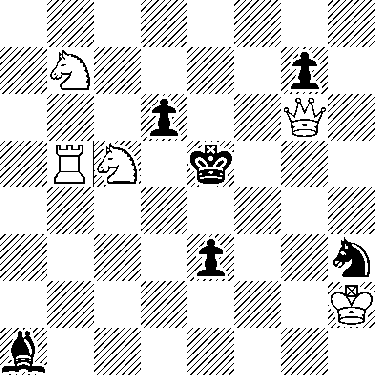 8/1N4p1/3p2Q1/1RN1k3/8/4p2n/7K/b7