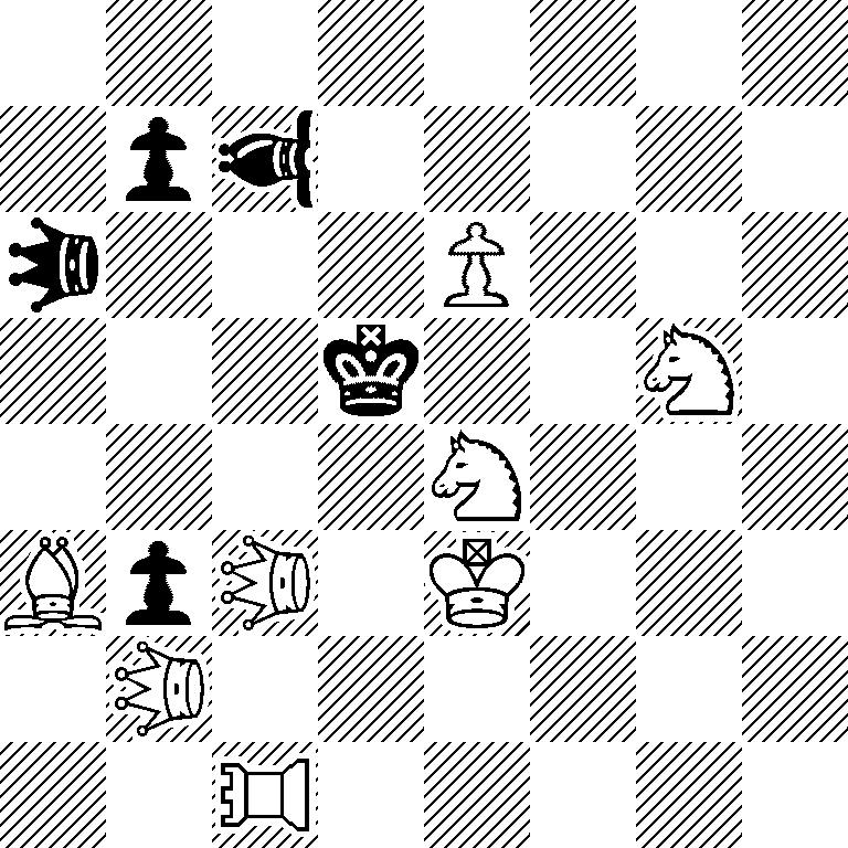 8/1p*3b5/*3q3P3/3k2S1/4S3/Bp*3Q1K3/1*3Q6/2*3R5