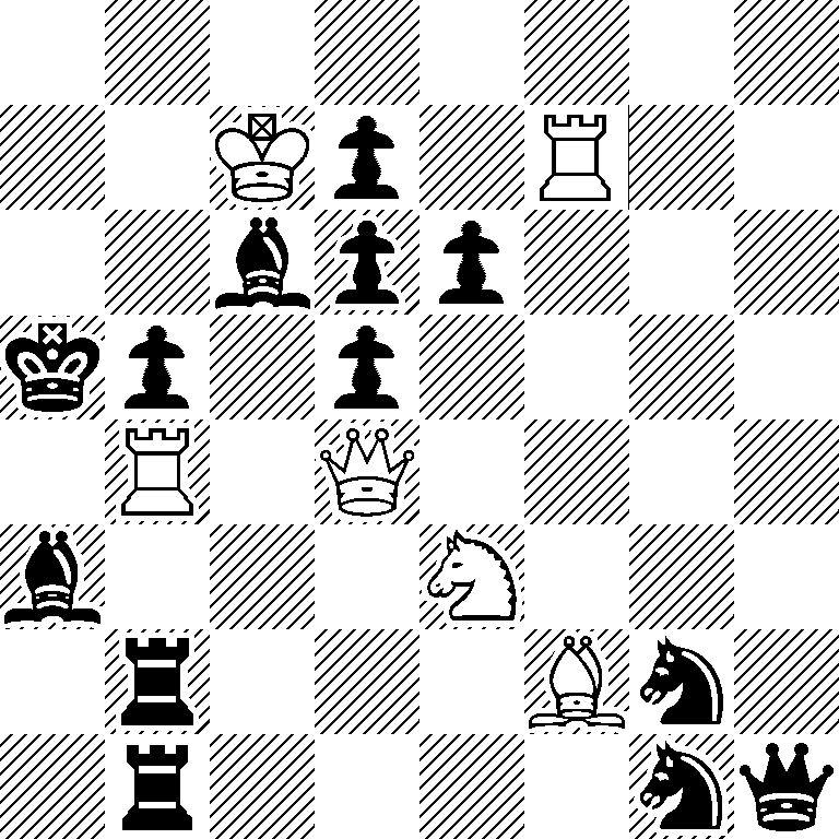8/2Kp1R2/2bpp3/kp1p4/1R1Q4/b3N3/1r3Bn1/1r4nq