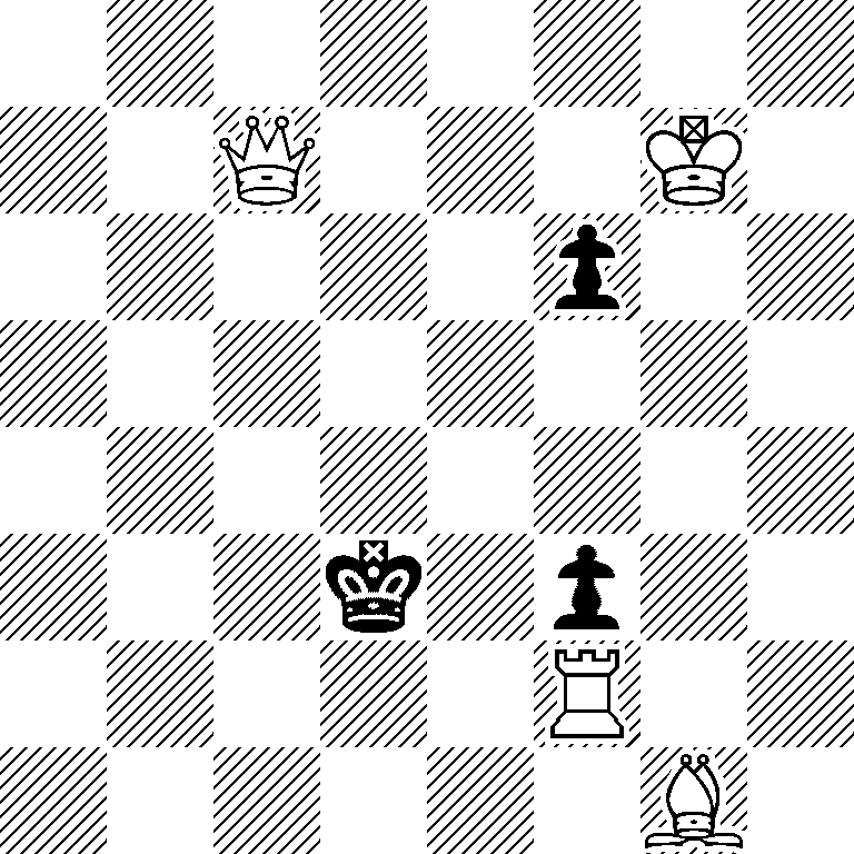 8/2Q3K1/5p2/8/8/3k1p2/5R2/6B1