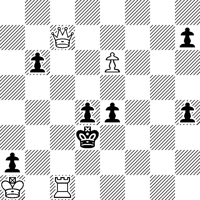 8/2Q4p/1p2P3/8/3pp2p/3k4/p7/K1R5