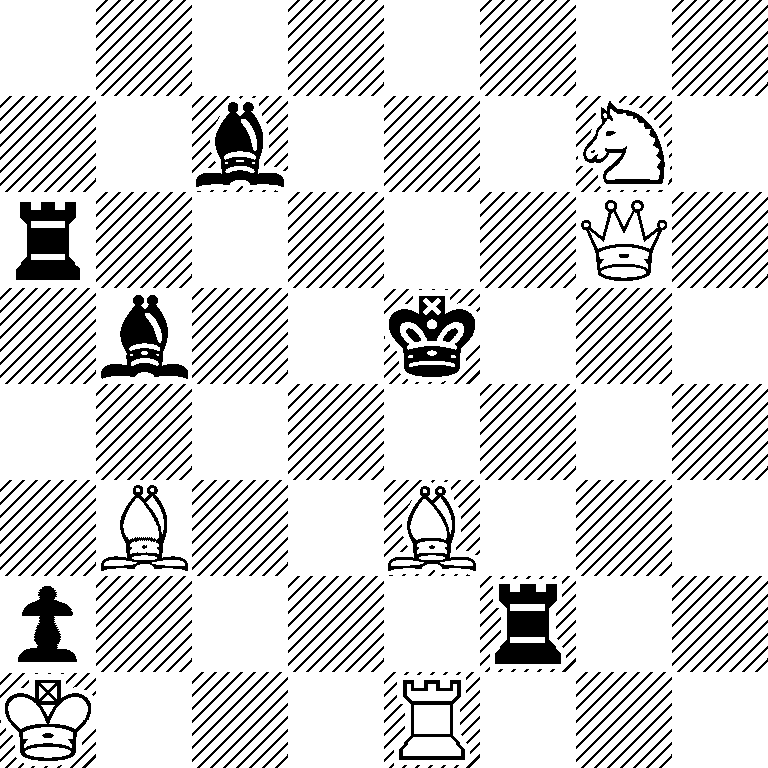 8/2b3N1/r5Q1/1b2k3/8/1B2B3/p4r2/K3R3