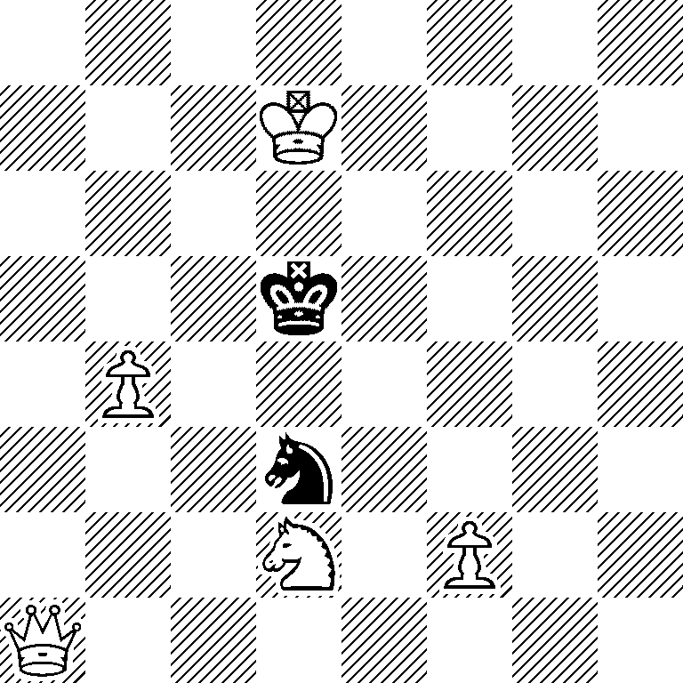 8/3K4/8/3k4/1P6/3n4/3N1P2/Q7