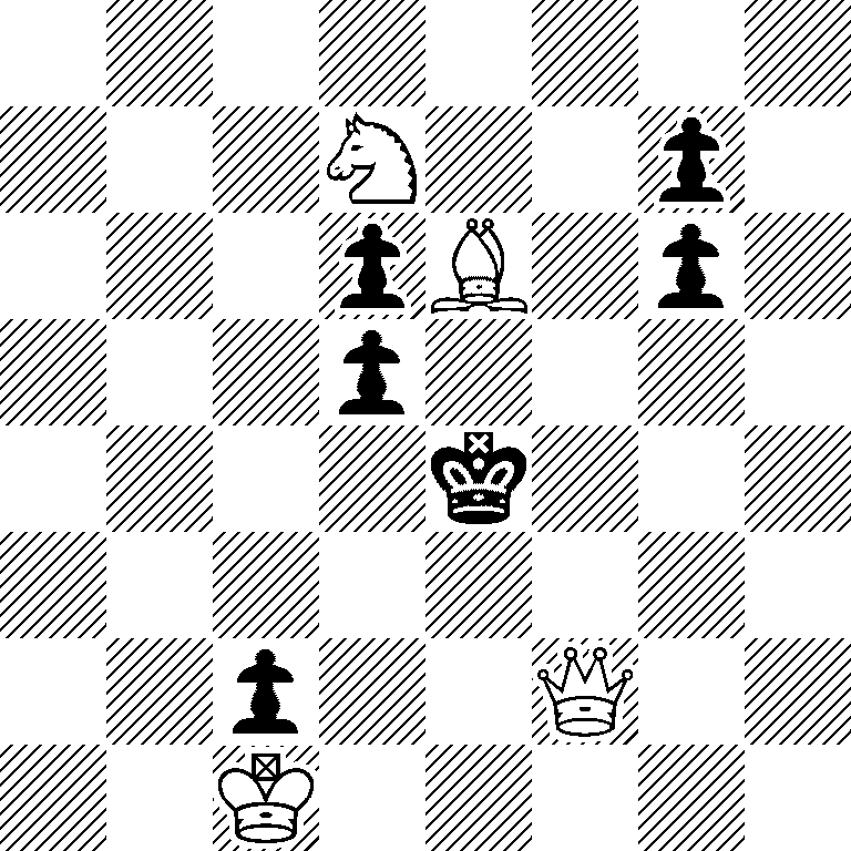 8/3N2p1/3pB1p1/3p4/4k3/8/2p2Q2/2K5