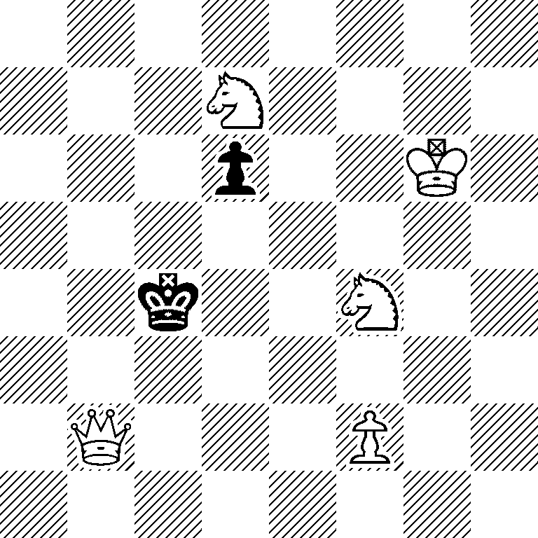 8/3N4/3p2K1/8/2k2N2/8/1Q3P2/8