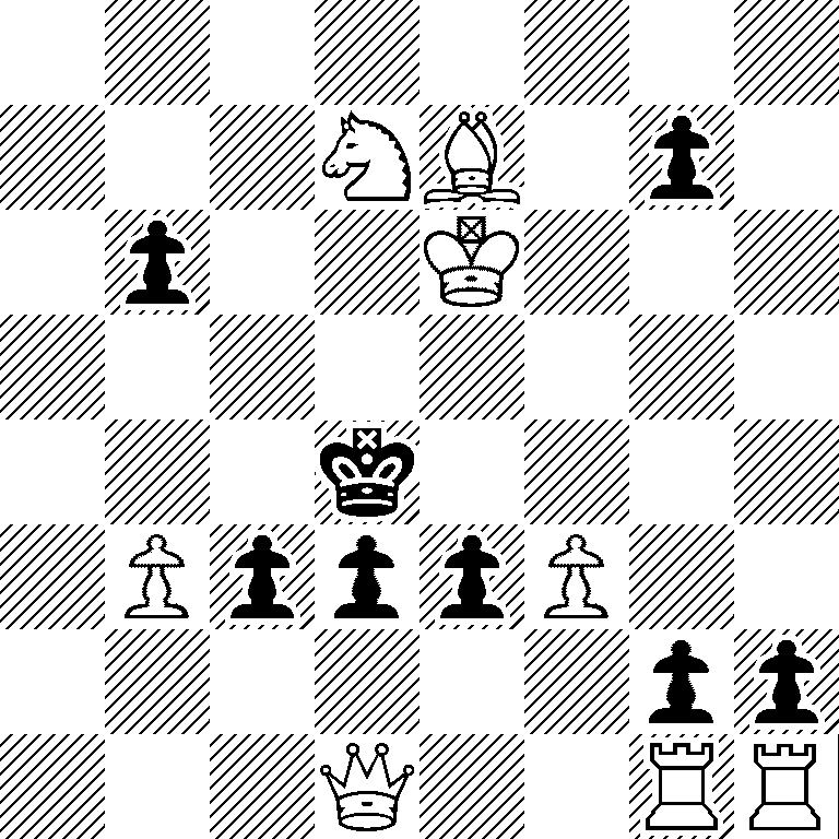 8/3NB1p1/1p2K3/8/3k4/1PpppP2/6pp/3Q2RR