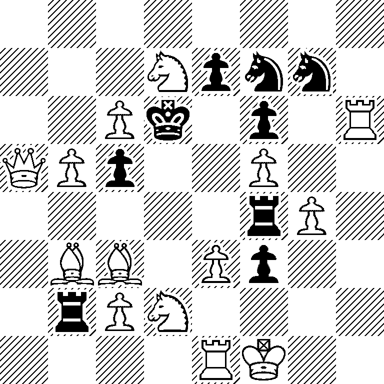 8/3Npnn1/2Pk1p1R/QPp2P2/5rP1/1BB1Pp2/1rPN4/4RK2