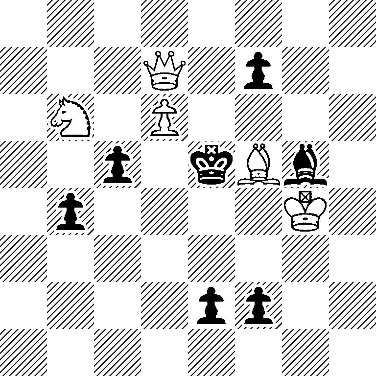 8/3Q1p2/1N1P4/2p1kBb1/1p4K1/8/4pp2/8