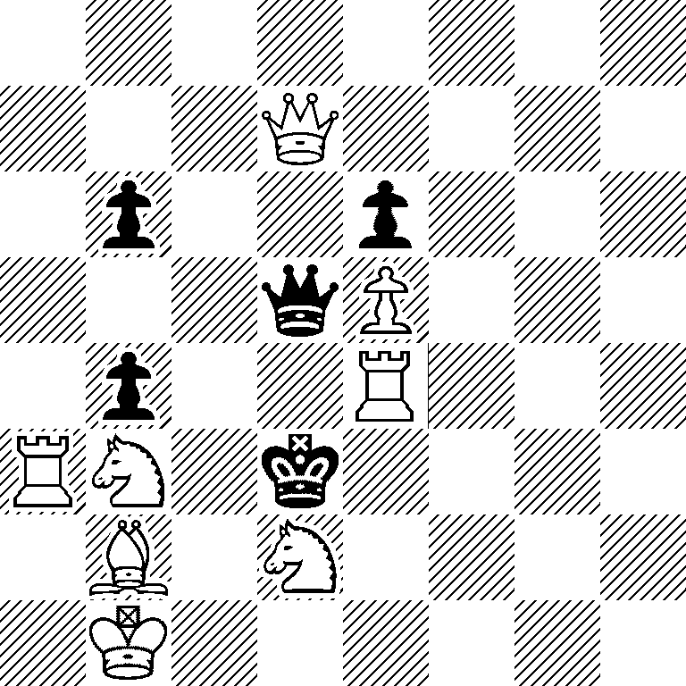 8/3Q4/1p2p3/3qP3/1p2R3/RN1k4/1B1N4/1K6