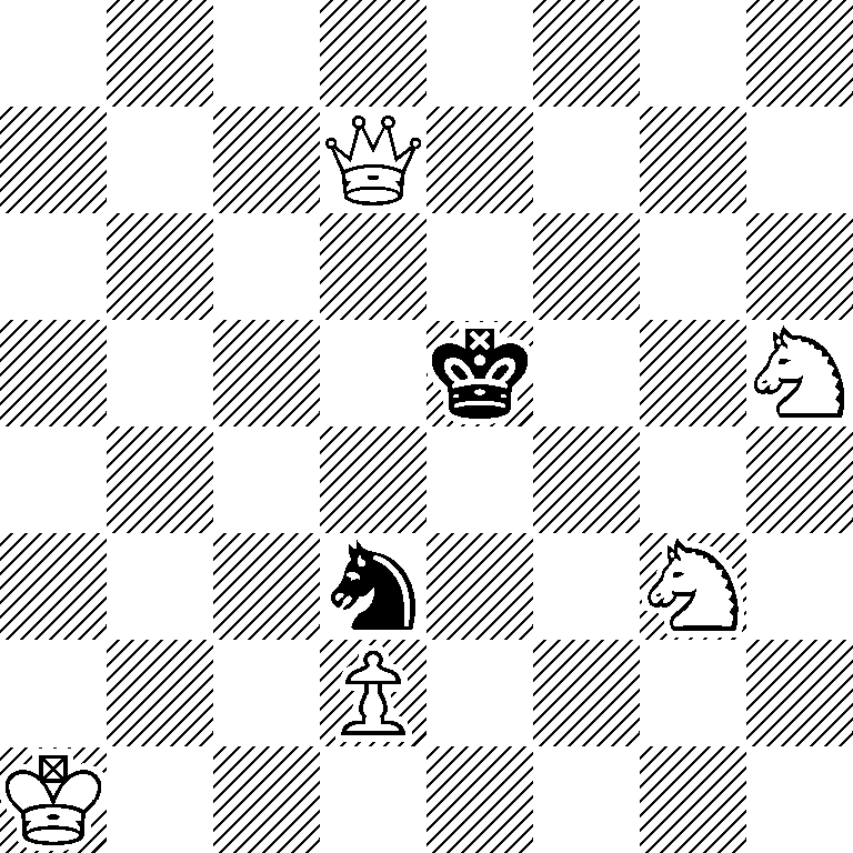 8/3Q4/8/4k2N/8/3n2N1/3P4/K7