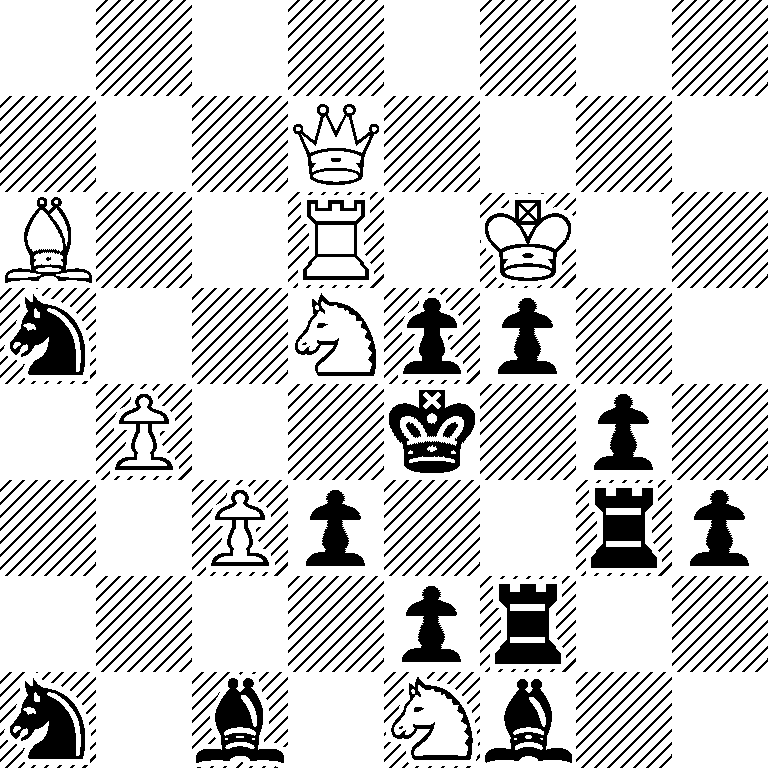 8/3Q4/B2R1K2/n2Npp2/1P2k1p1/2Pp2rp/4pr2/n1b1Nb2