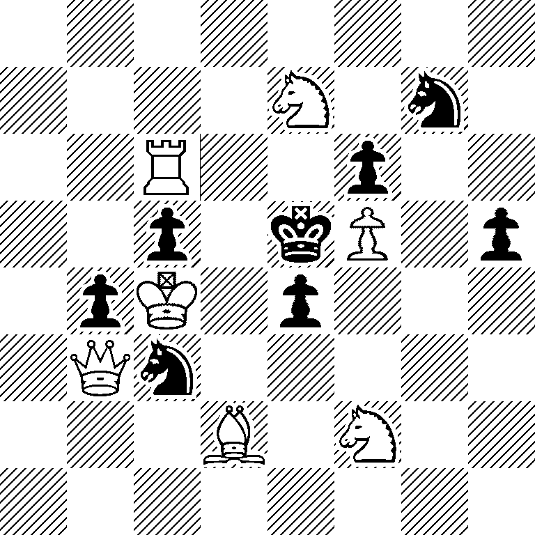 8/4N1n1/2R2p2/2p1kP1p/1pK1p3/1Qn5/3B1N2/8