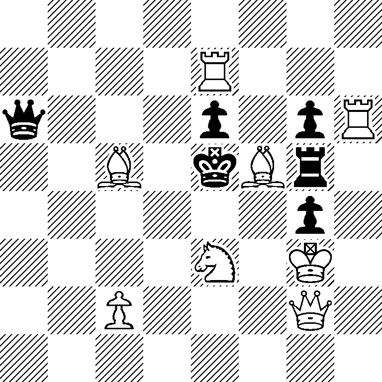 8/4R3/q3p1pR/2B1kBr1/6p1/4N1K1/2P3Q1/8