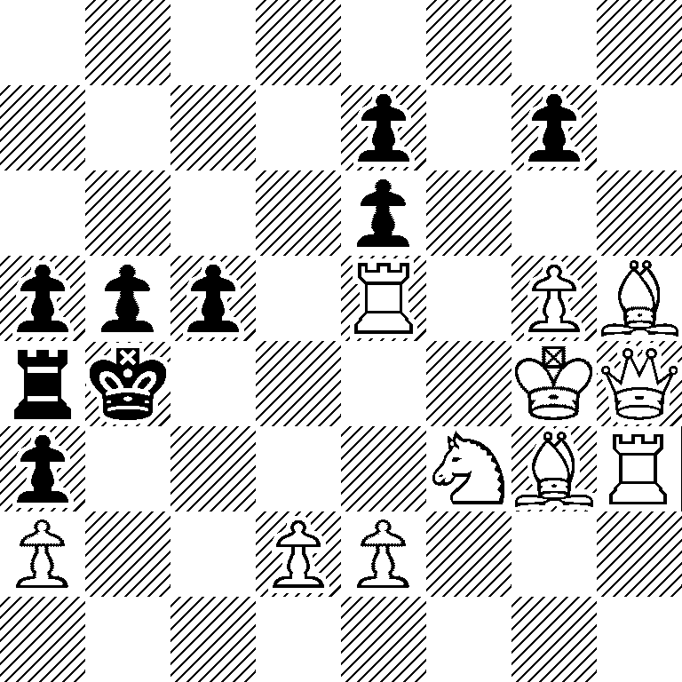 8/4p1p1/4p3/ppp1R1PB/rk4KQ/p4NBR/P2PP3/8