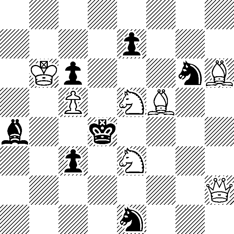 8/4p3/1Kp3nB/2P1NB2/b2k4/2p1N3/7Q/4n3