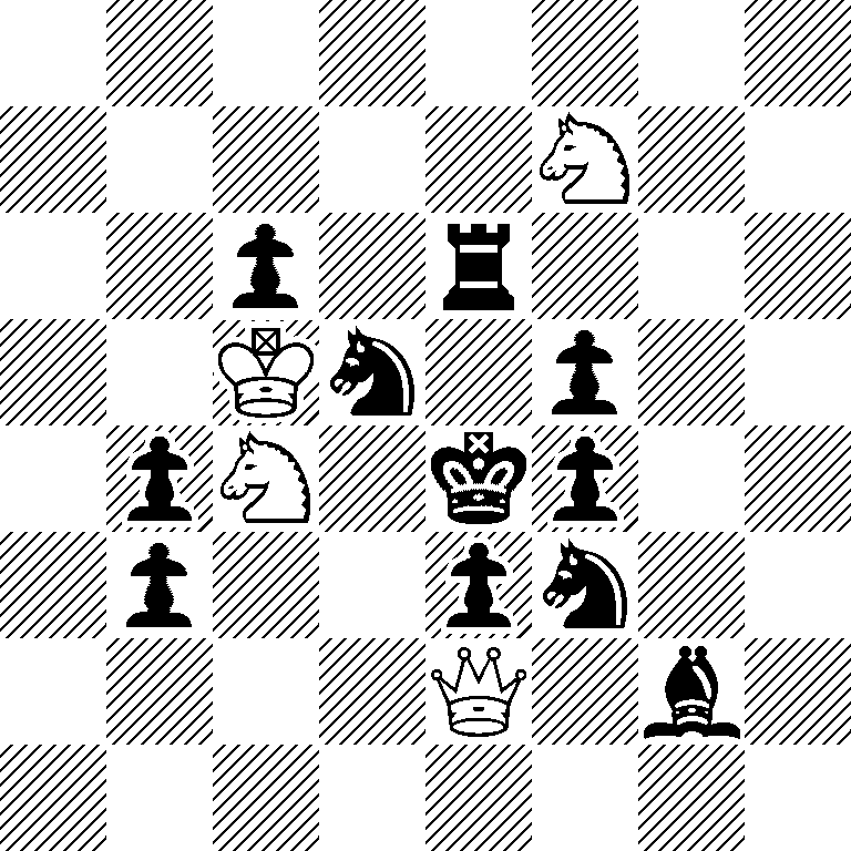 8/5N2/2p1r3/2Kn1p2/1pN1kp2/1p2pn2/4Q1b1/8
