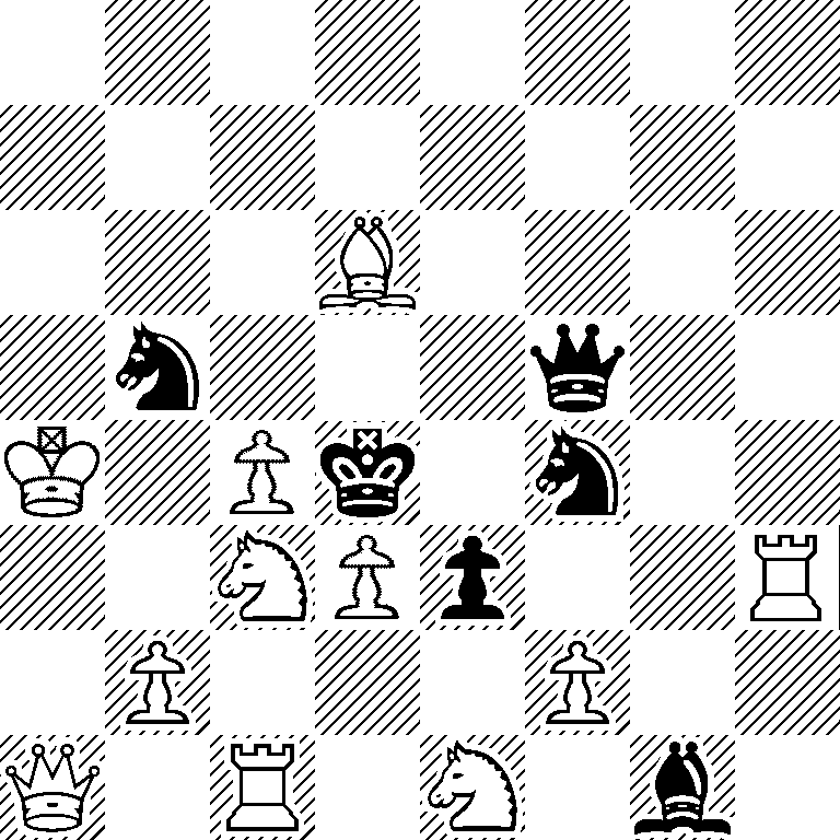 8/8/3B4/1n3q2/K1Pk1n2/2NPp2R/1P3P2/Q1R1N1b1