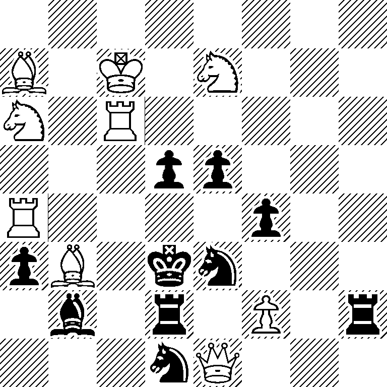 8/B1K1N3/N1R5/3pp3/R4p2/pB1kn3/1b1r1P1r/3nQ3
