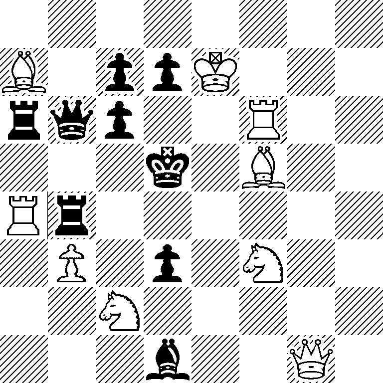 8/B1ppK3/rqp2R2/3k1B2/Rr6/1P1p1N2/2N5/3b2Q1