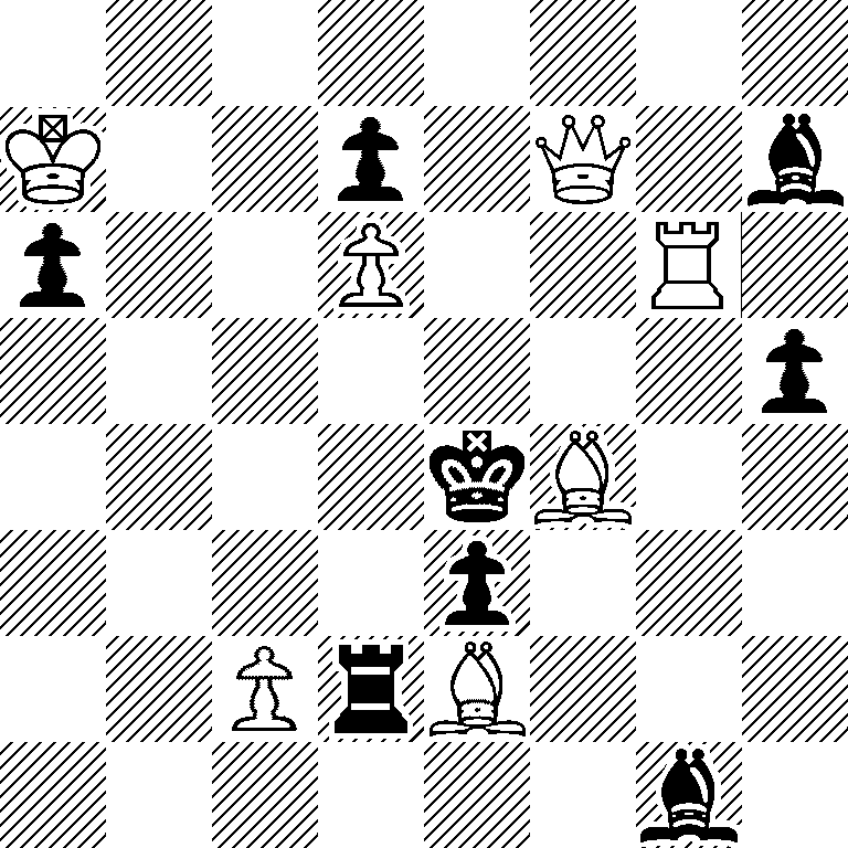 8/K2p1Q1b/p2P2R1/7p/4kB2/4p3/2PrB3/6b1