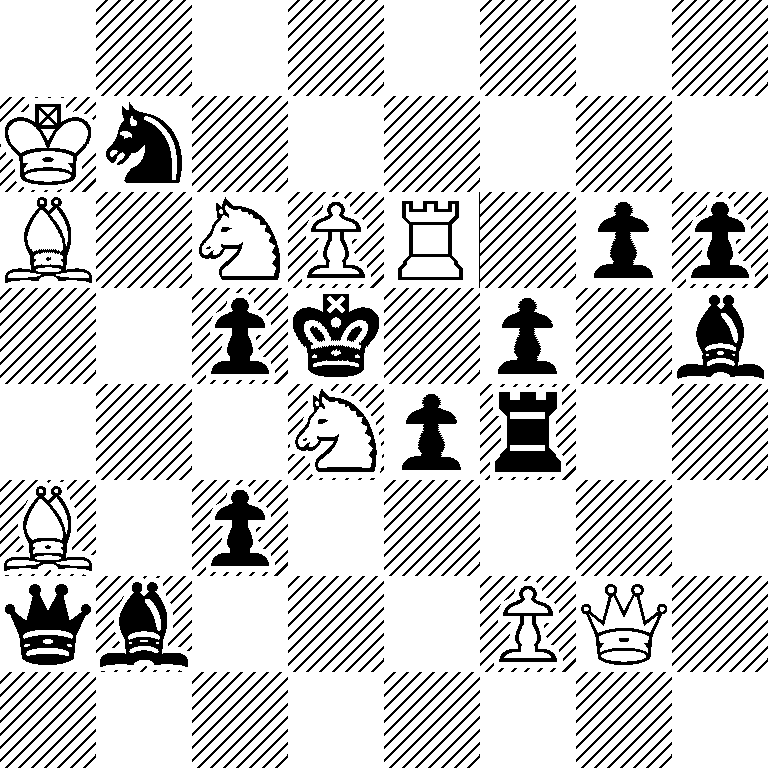 8/Kn6/B1NPR1pp/2pk1p1b/3Npr2/B1p5/qb3PQ1/8