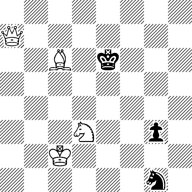 8/Q7/2B1k3/8/8/3N2p1/2K5/6n1
