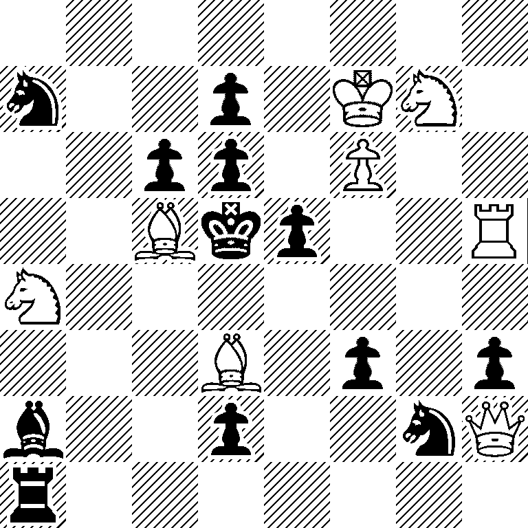 8/n2p1KN1/2pp1P2/2Bkp2R/N7/3B1p1p/b2p2nQ/r7