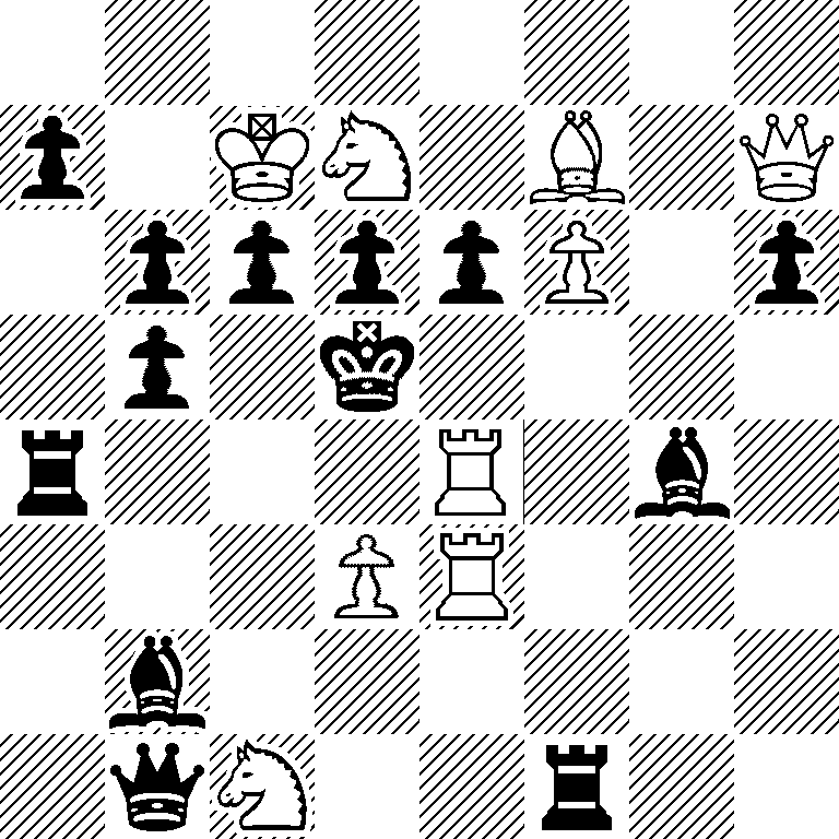 8/p1KN1B1Q/1ppppP1p/1p1k4/r3R1b1/3PR3/1b6/1qN2r2