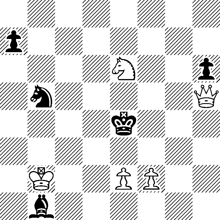 8/p7/4N2p/1n5Q/4k3/8/1K2PP2/1b6