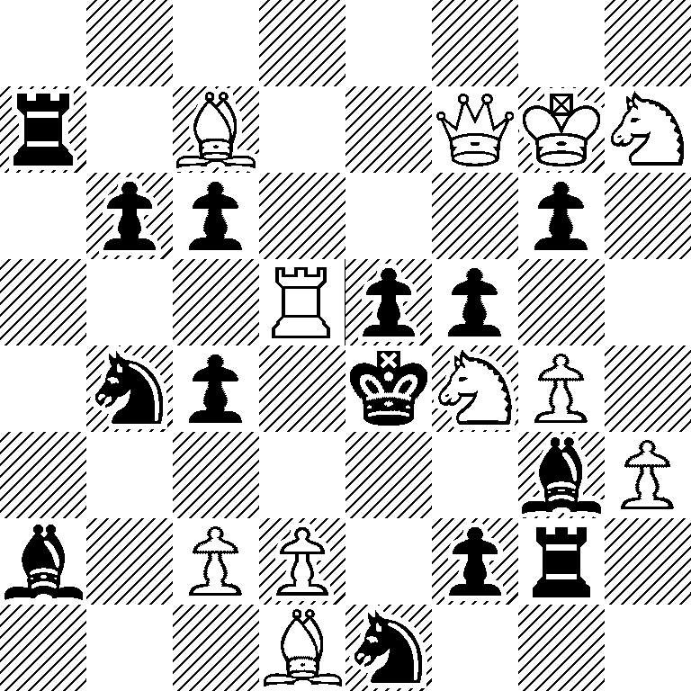 8/r1B2QKN/1pp3p1/3Rpp2/1np1kNP1/6bP/b1PP1pr1/3Bn3