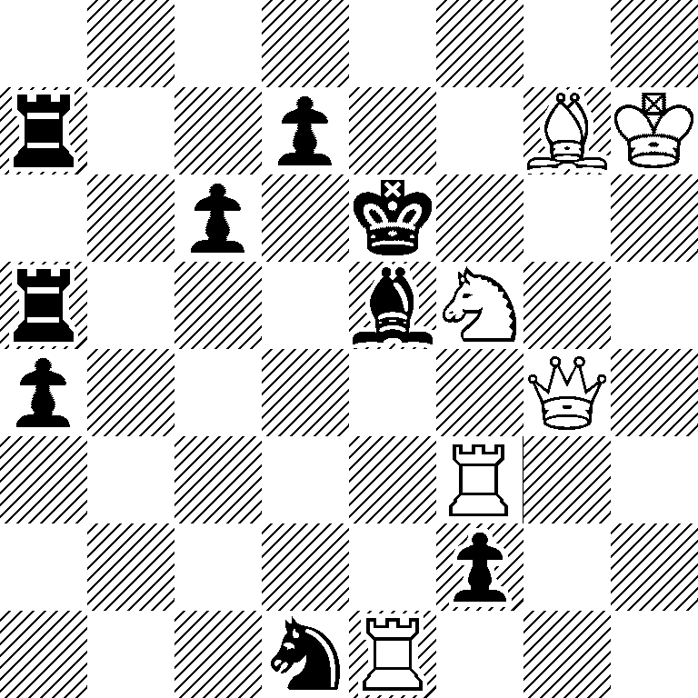 8/r2p2BK/2p1k3/r3bN2/p5Q1/5R2/5p2/3nR3