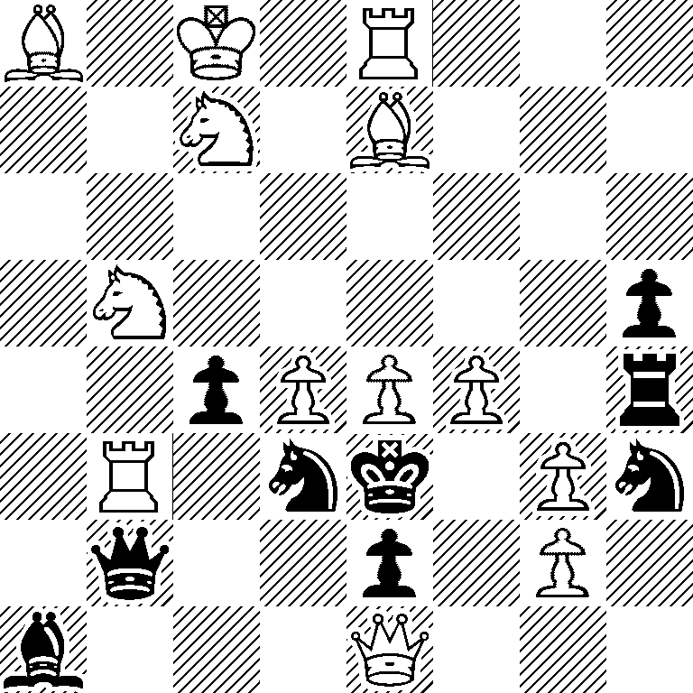 B1K1R3/2N1B3/8/1N5p/2pPPP1r/1R1nk1Pn/1q2p1P1/b3Q3