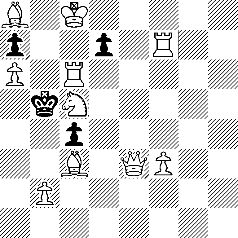 B1K5/p2p1R2/P1R5/1kN5/2p5/2B1QP2/1P6/8