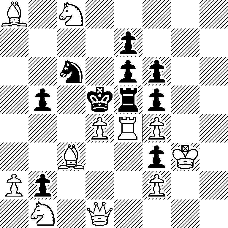 B1N5/4p3/2n1pp2/1p1krp2/3PRP2/2B2pK1/Pp3P2/1N1Q4
