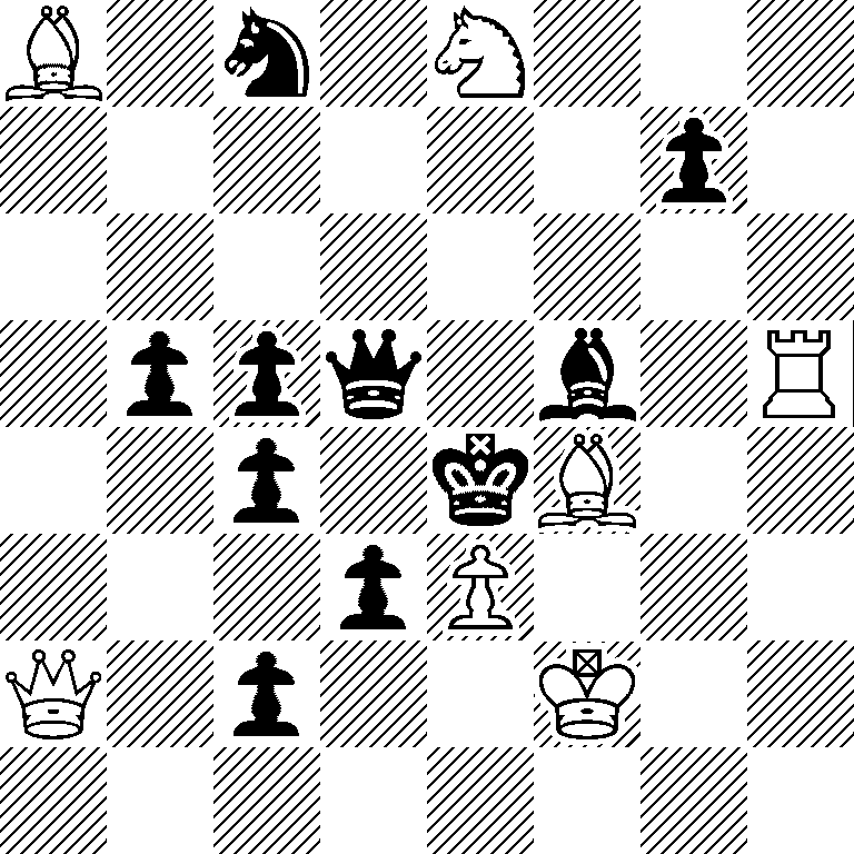 B1n1N3/6p1/8/1ppq1b1R/2p1kB2/3pP3/Q1p2K2/8