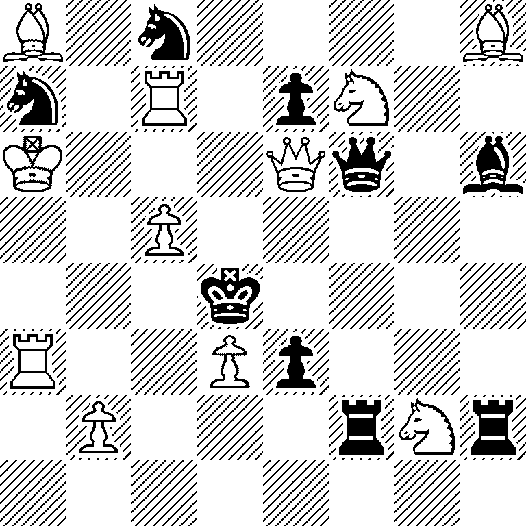 B1n4B/n1R1pN2/K3Qq1b/2P5/3k4/R2Pp3/1P3rNr/8
