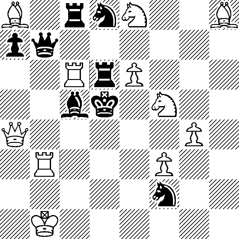 B1rnN2B/pq6/2RrP3/2bk1N2/Q5P1/1R3P2/5n2/1K6