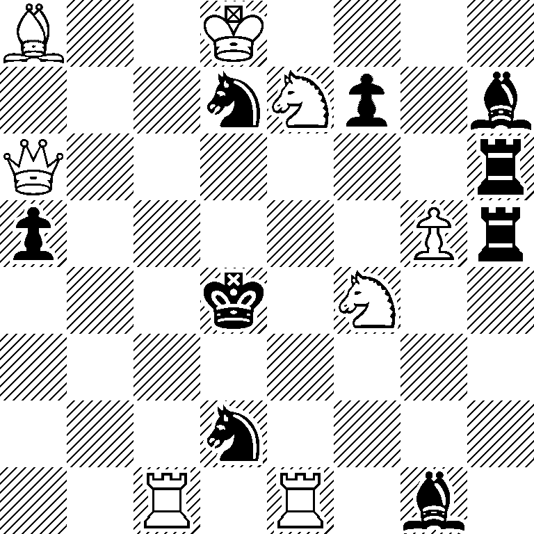 B2K4/3nNp1b/Q6r/p5Pr/3k1N2/8/3n4/2R1R1b1