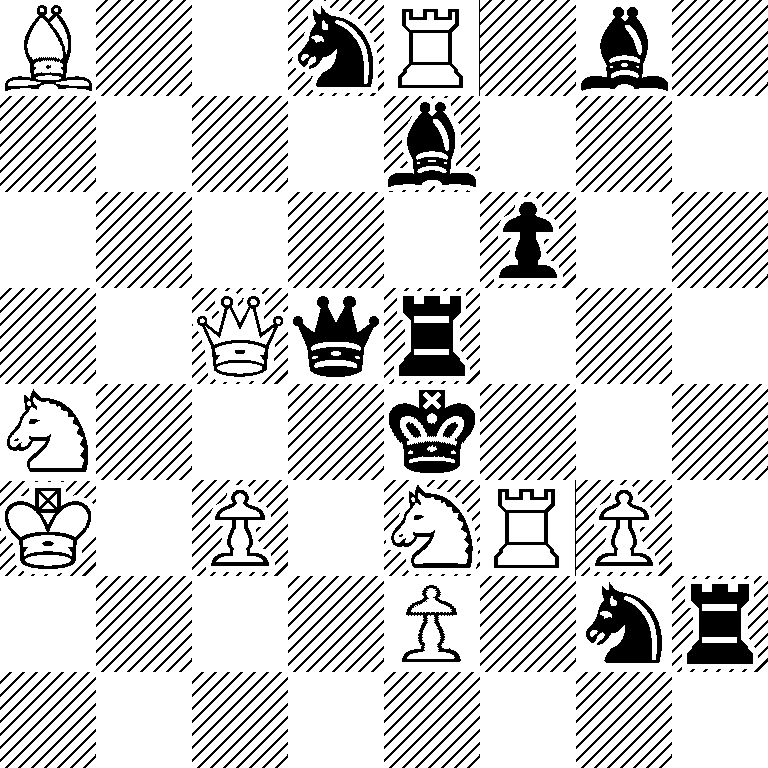 B2nR1b1/4b3/5p2/2Qqr3/N3k3/K1P1NRP1/4P1nr/8