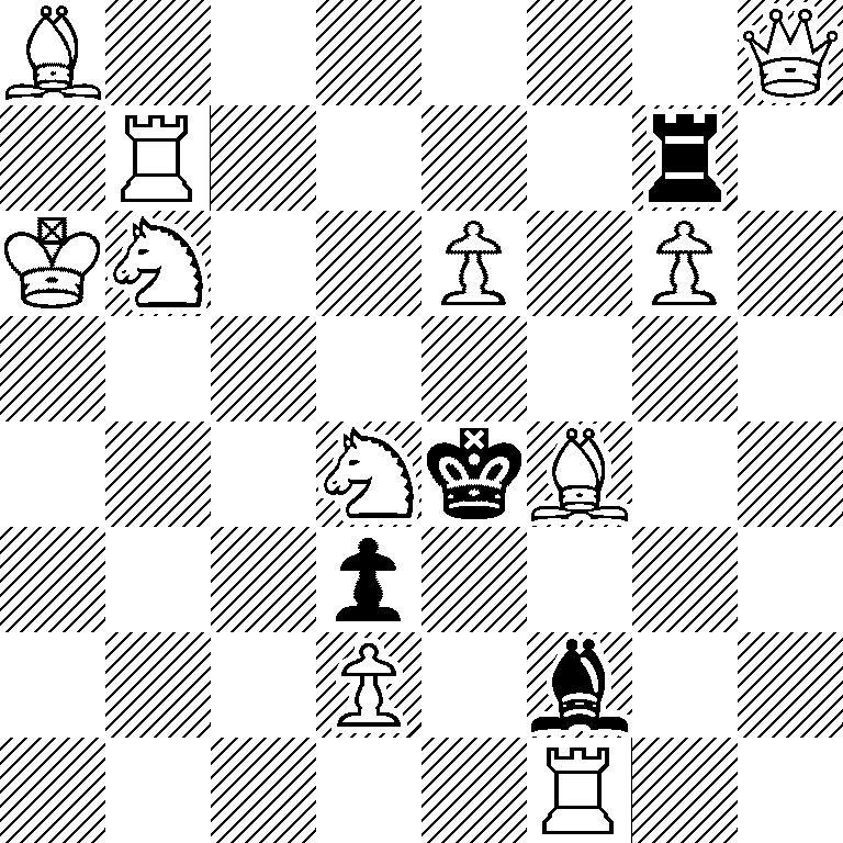 B6Q/1R4r1/KN2P1P1/8/3NkB2/3p4/3P1b2/5R2