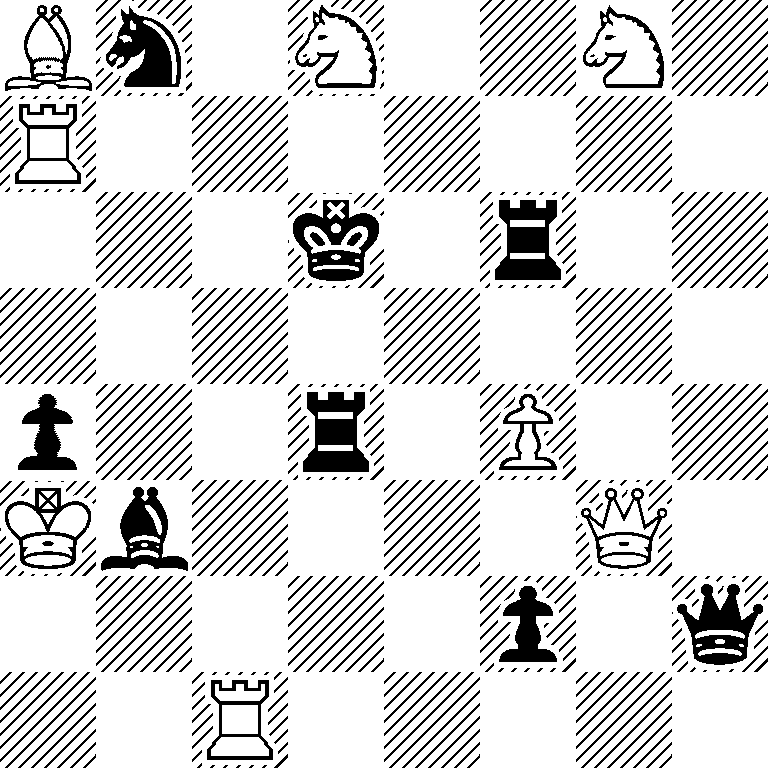 Bn1N2N1/R7/3k1r2/8/p2r1P2/Kb4Q1/5p1q/2R5