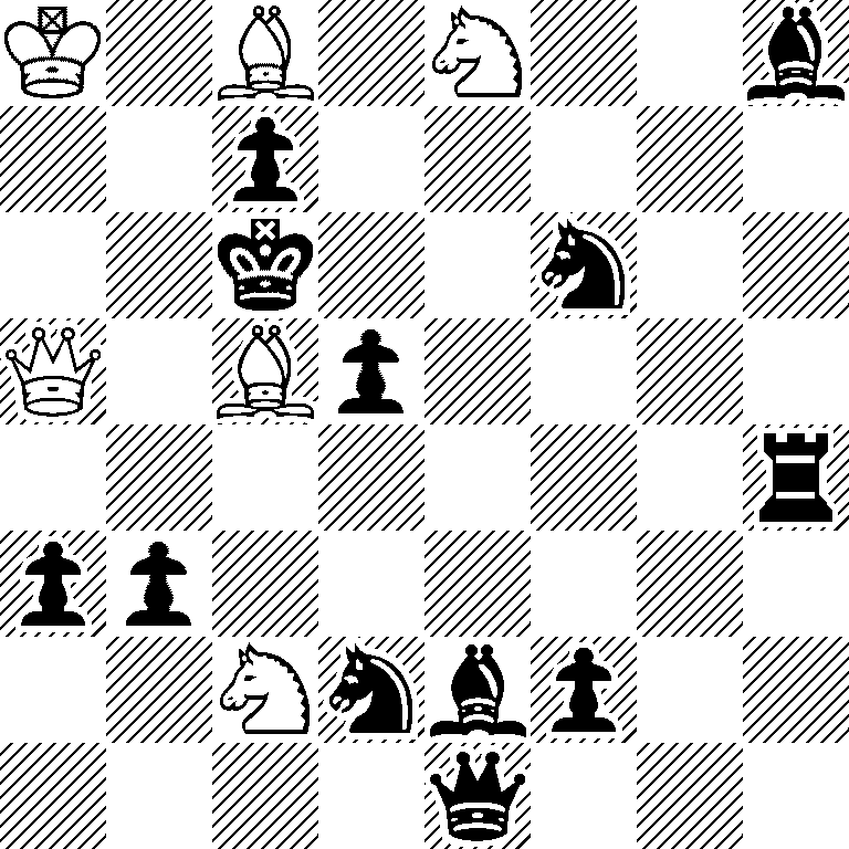 K1B1N2b/2p5/2k2n2/Q1Bp4/7r/pp6/2Nnbp2/4q3