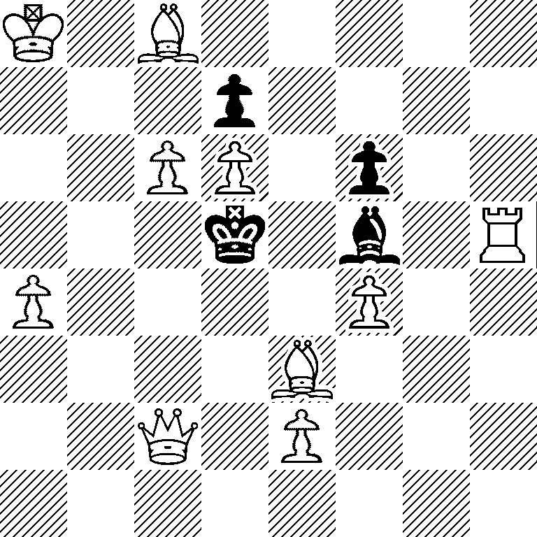 K1B5/3p4/2PP1p2/3k1b1R/P4P2/4B3/2Q1P3/8