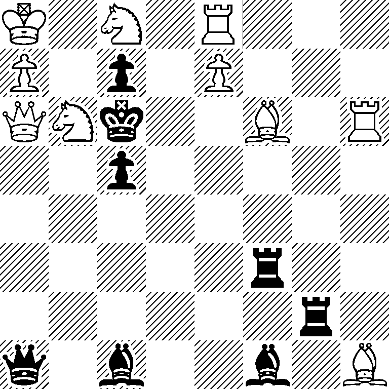 K1N1R3/P1p1P3/QNk2B1R/2p5/8/5r2/6r1/q1b2b1B
