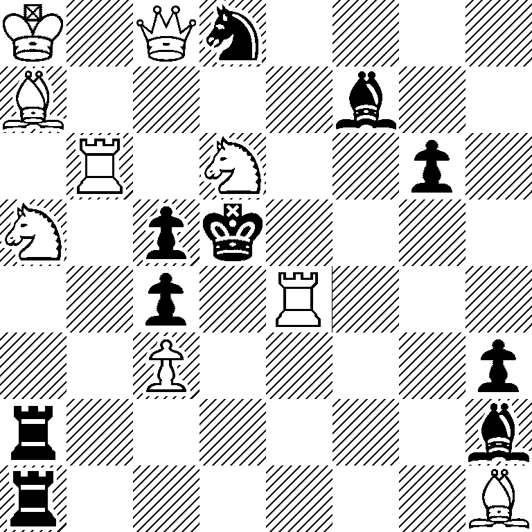 K1Qn4/B4b2/1R1N2p1/N1pk4/2p1R3/2P4p/r6b/r6B