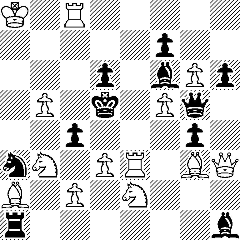 K1R5/5p2/3p1bPp/1P1k1Pq1/2p3p1/nN1PR1BQ/B1P1N3/r6b