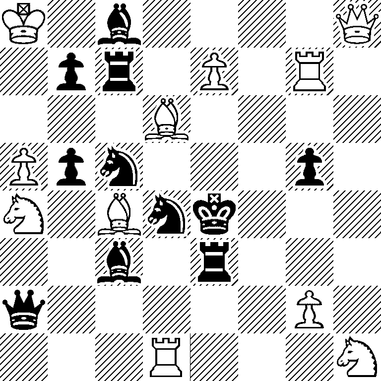 K1b4Q/1pr1P1R1/3B4/Ppn3p1/N1Bnk3/2b1r3/q5P1/3R3N
