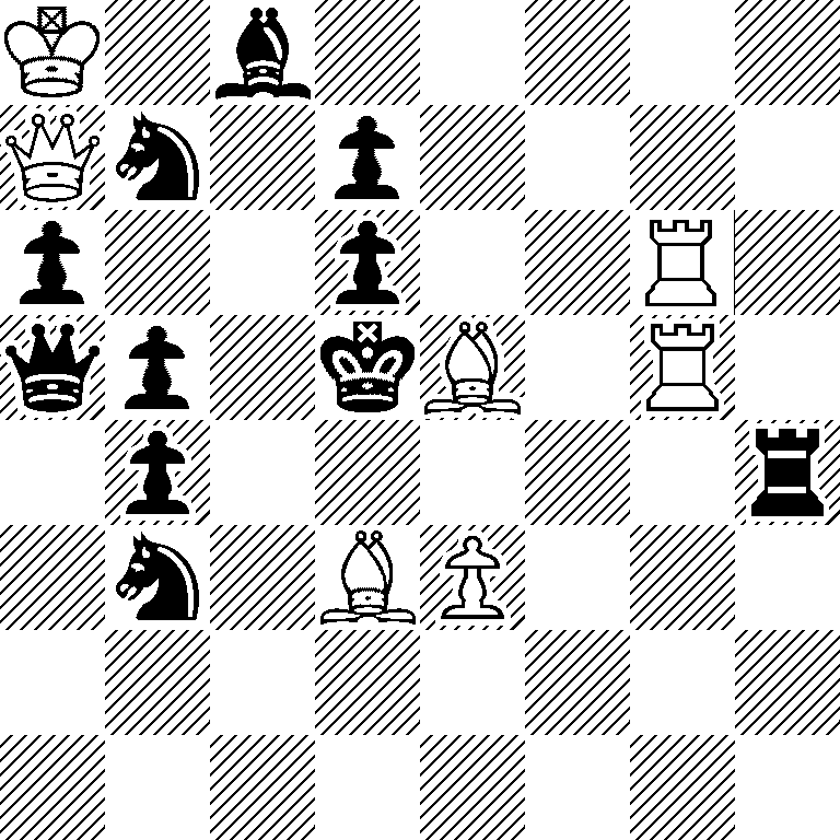 K1b5/Qn1p4/p2p2R1/qp1kB1R1/1p5r/1n1BP3/8/8